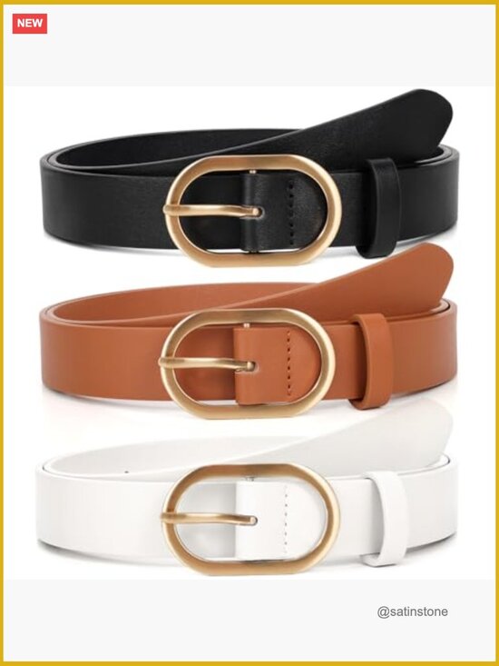 3pk Plus Size Women\'s Faux Leather Belts Gold Buckle Waist Belt